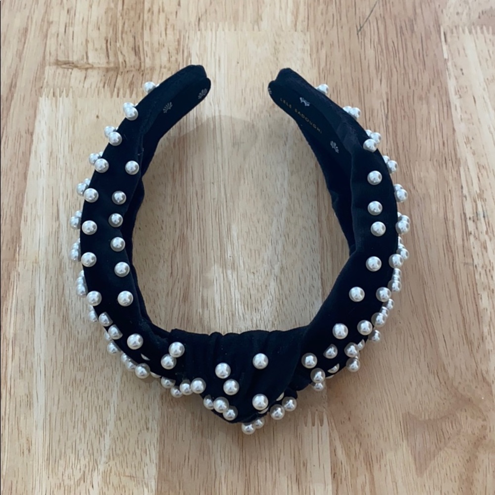 Lele Sadoughi headband black velvet and pearls